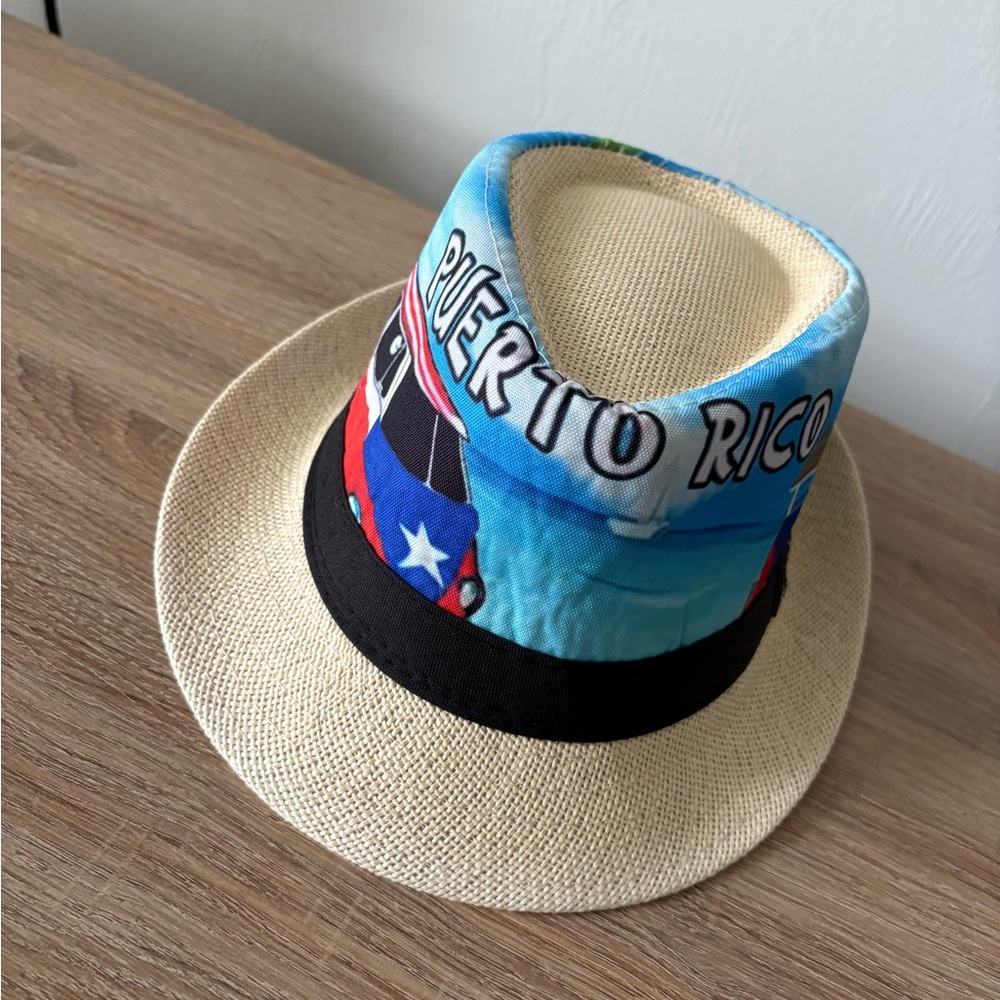 Puerto Rico Themed Straw Fedora Hat